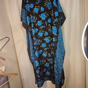 Vintage-Style Floral & Leopard‎ Print Dress Black & Blue Rose Pattern Cocktail
